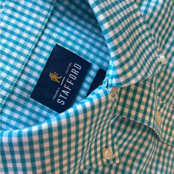 Stafford Turquoise Checkered Button Down Shirt - Picture 10 of 10